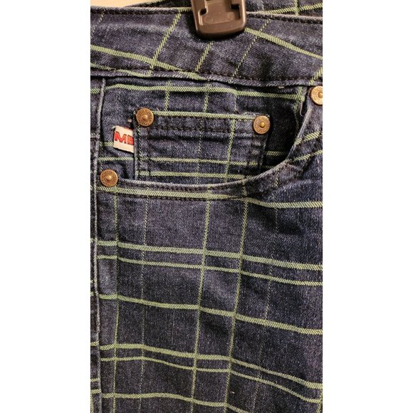 Woman's MOTO BLUES Jean Capris Lime Green Check Sz 16 Stretch 5 Pocket - Picture 2 of 8